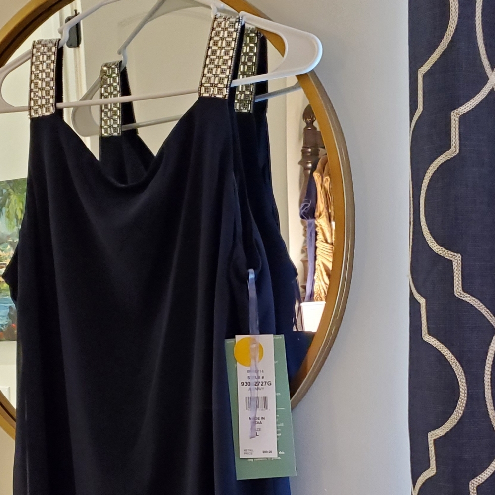 MSK Chiffon Shift Dress Navy Blue beaded straps